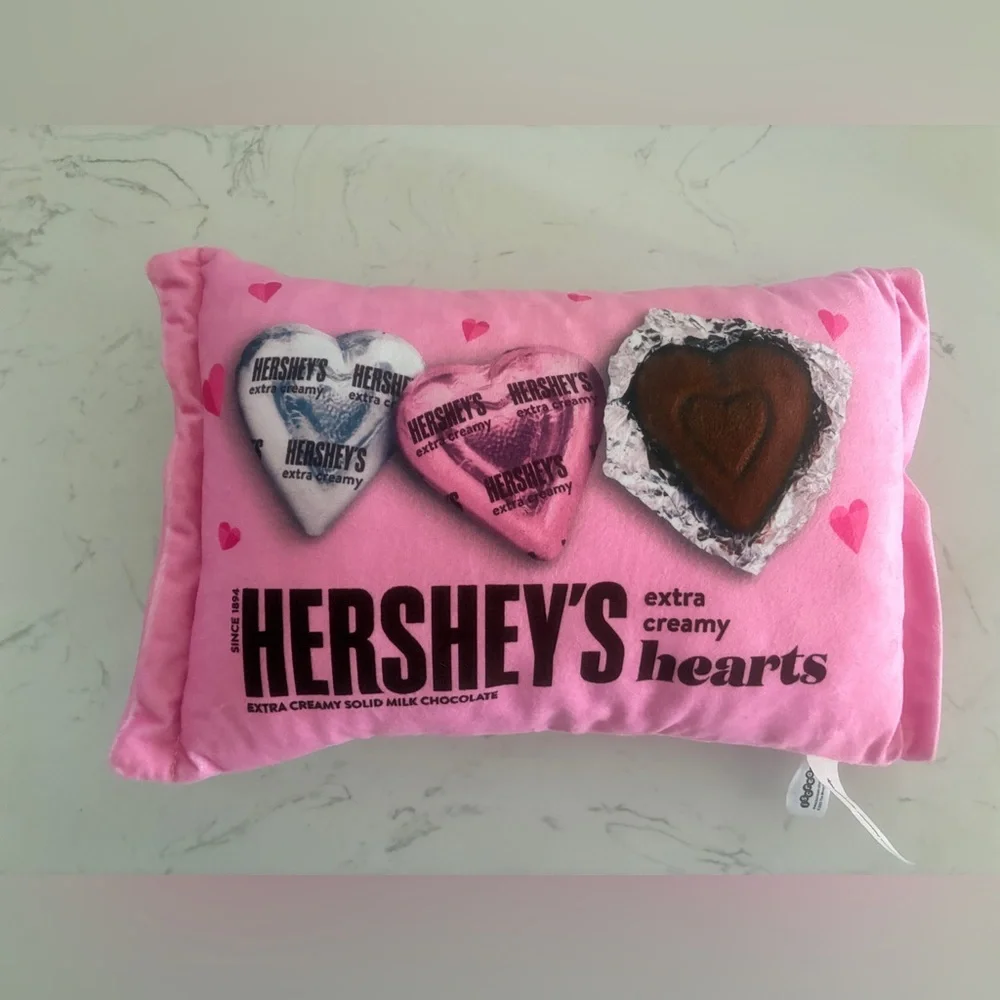 Hershey’s Extra Creamy Hearts Plush Pillow Pink Valentine Chocolate Design NWOT